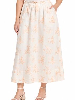 Universal Thread Women's Midi A-Line Skirt Cream Floral Size XL